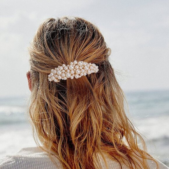 Vintage Large Pearl Hair Clips French Clasp Metal Elegant Accessory for Women Gi - Picture 6 of 7